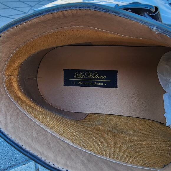 La Milano Blue Burnished Leather Double Monk Strap Cap Toe Boots 13 - Picture 6 of 13